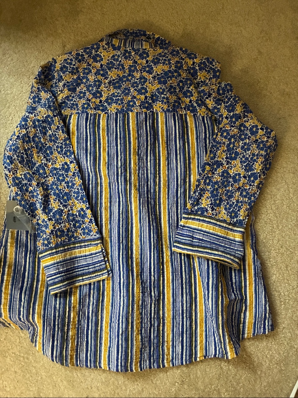 Blue and Yellow Floral Button-Up women’s shirt - Picture 6 of 8